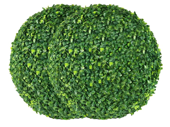 AILANDA 2 PCS 16'' Artificial Plant Topiary Ball for Outdoor, Faux Boxwood Balls Garden Spheres Decorative Balls with 8 Layers Leaves Faux Plant for Backyard, Porch, Wedding and Spring Home Décor