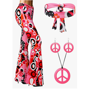 SATINIOR 60s 70s Women Hippie Costume Outfits Disco Retro Flared Pants for Carnival Party Halloween M