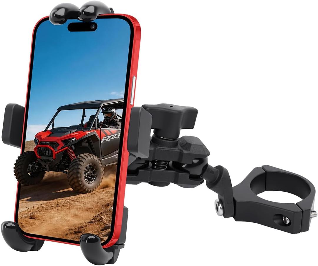 UTV Phone Mount Heavy Duty, Aluminum SXS Phone Holder 360 Adjustable for 1.75"-2" UTV Round Bar, Fit RZR Ranger Maverick x3 Talon Pioneer Mule for 4 to 7.2 Inch Cell Phone
