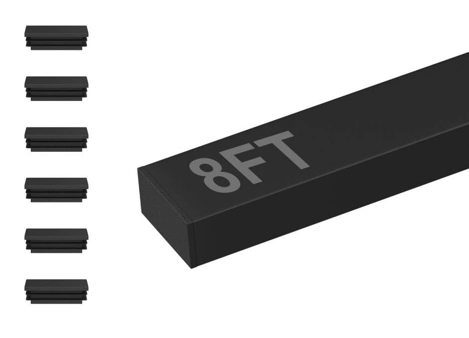 8FT Rectangular Cable Railing Handrail, Black Stainless Steel Handrail with Nylon End Caps for Deck Stair Railing System, 8' Flat Top Cuttable Deck Cable Rail Post System, RG01-H