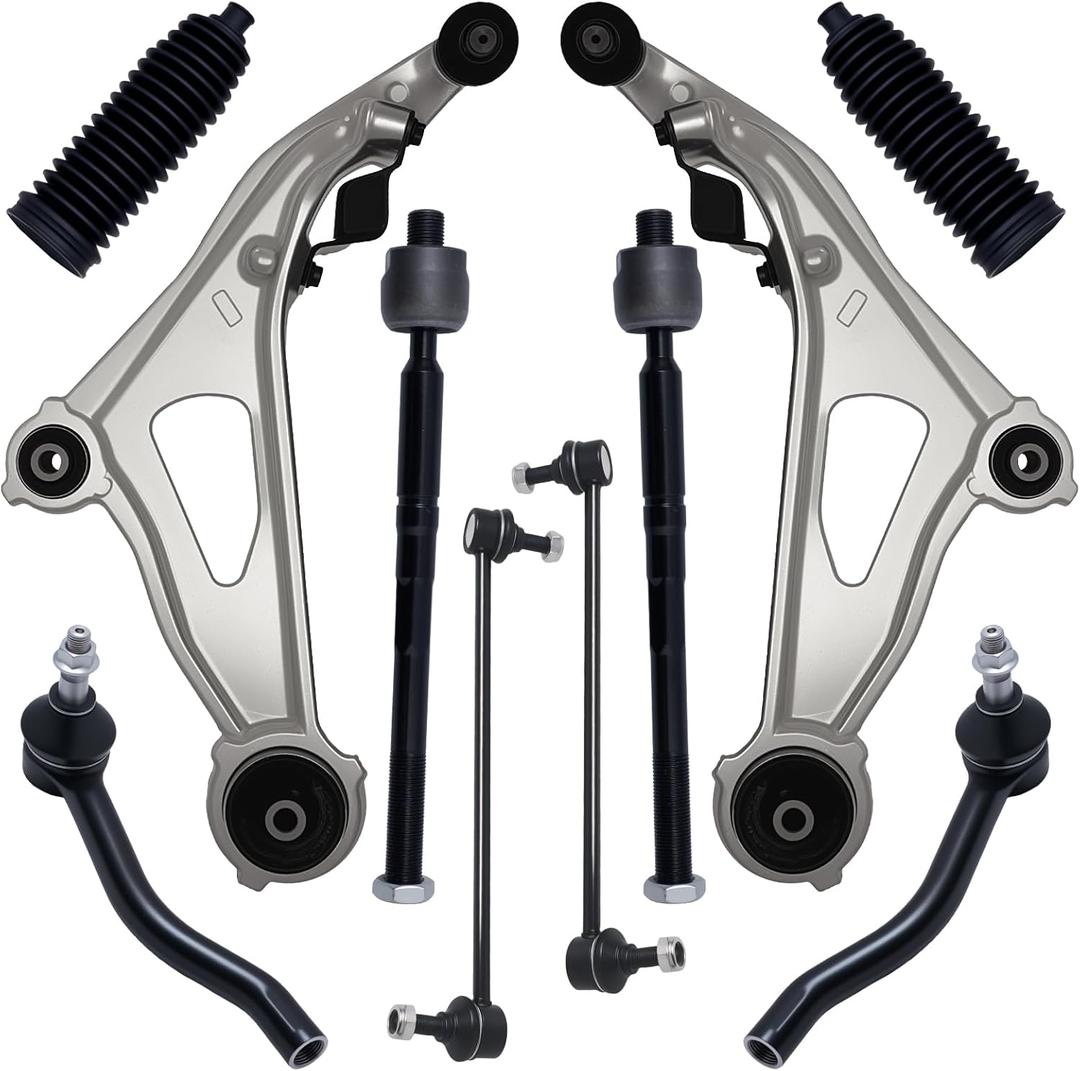 AUQDD 10Pc Front End Suspension Kit Fit For 13-20 Ni-ssan Pathfinder, In-finiti QX60, 2 Lower Control Arm w/Ball Joint 2 Sway Bar Link 4 Outer & Inner Tie Rod End (# K623063 K750282 EV801209 ES801265)
