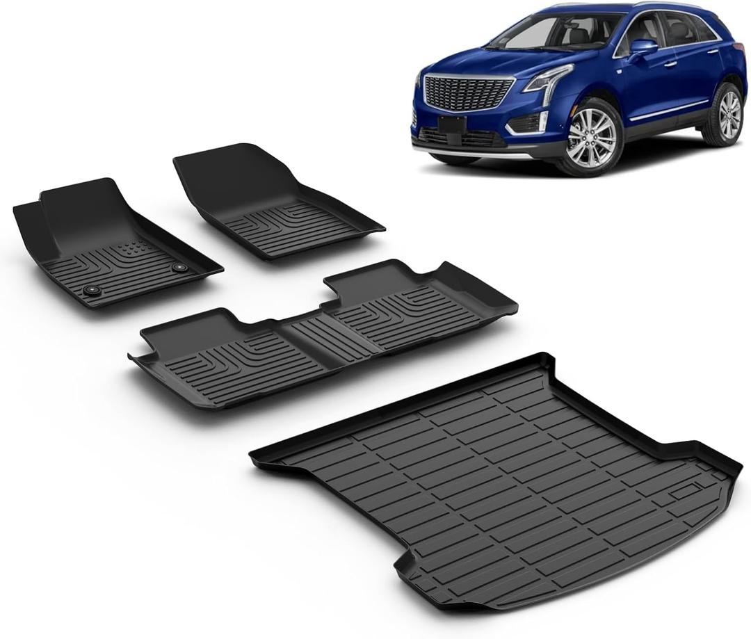 All Weather Car Floor Mats & Cargo Liner Set Fit for Cadillac XT5 2017 2018 2019 2020 2021 2022 2023 2024 2025 Floor Liners Trunk Liner XT5 Cargo Mat Accessories Black