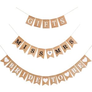 Blulu 3 Pieces Bridal Shower Decor Set Rustic Burlap Bunting Banner Gifts for Bachelorette Party Decoration(Black)