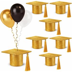 Cinnvoice Graduation Balloon Weights Pack of 5 Resin Grad Cap Balloon Holder Graduation Party Decorations Table Weights Stand Holder Centerpieces for School College Grad Supplies(Glitter,Gold)