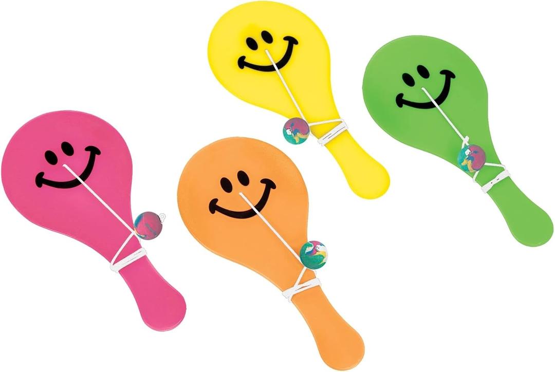Assorted Color Paddle Balls High Count Plastic Favor - 4.75" x 2" (16 Pack) - Perfect for Kids and Adults