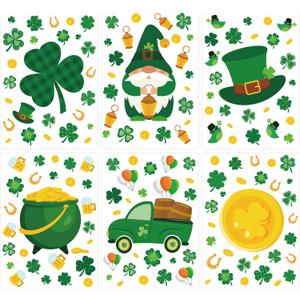 4 x 6 Pcs St Patricks Day Decorations Window Clings, Green Static Shamrock Window Stickers Reusable Spring Window Clings for Indoor Office School Home St Patricks Day Theme Party Decorations Supplies