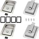 Pack of 4 Stainless Door Lock Heavy Duty Flush Mount Handle Latch for Trailer Toolbox RV Handle Latch with Gasket Keys