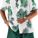Men's Plus Size 2 Pieces Outfit Tropical Print Button Down Shirt and Drawstring Waist Shorts Sets (6X-Large, Green)
