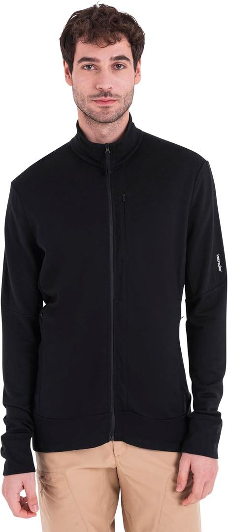 icebreaker Men's Merino 260 Quantum Long Sleeve Zip Mid Layer Jacket (Large, Black)