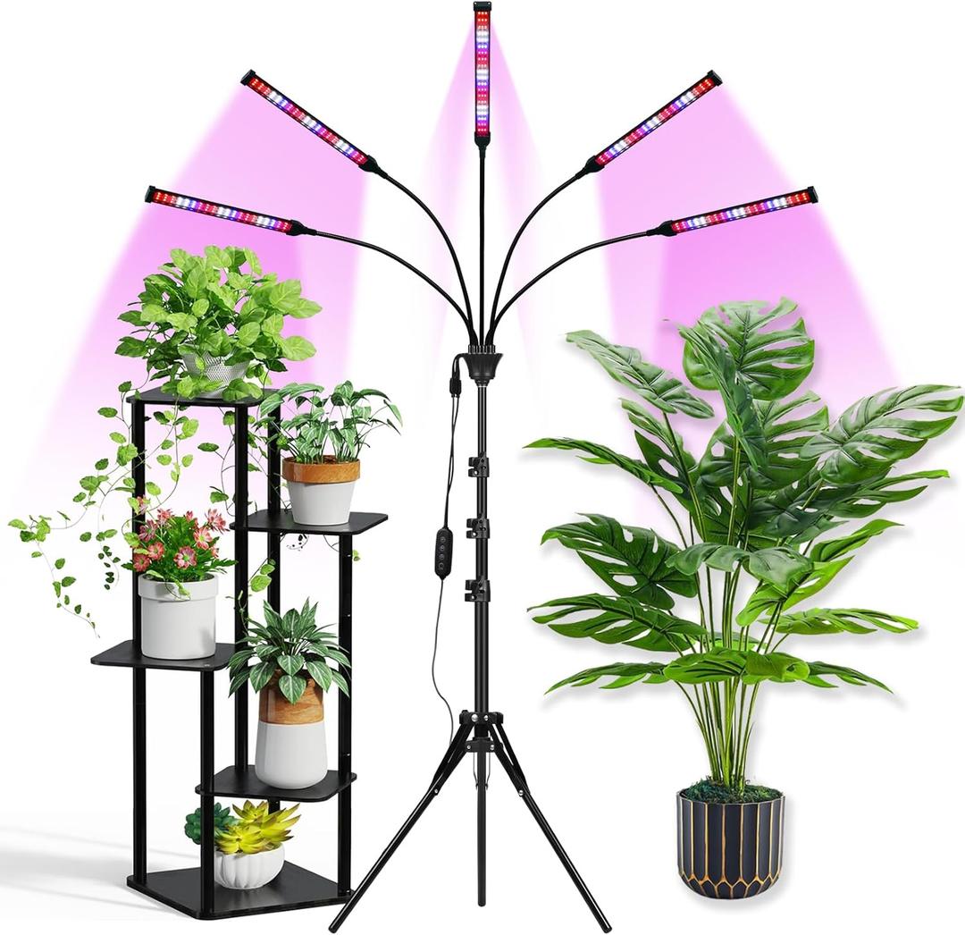 Grow Lights for Indoor Plants Full Spectrum with Stand and Timer, 5 Heads LED Plant Lights for Indoor Growing, Standing Floor House Plant Lamp for Seed Starting, (Red+Blue+White)