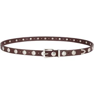 JASGOOD Women Studded Belt Skinny Leather Belt Ladies Thin Waist Belt Fashion Leather Belt for Jeans Pants Dress (Suit for waist size 24"-27", Silver Coffee)