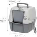 IRIS USA Cat Litter Box Large with Front Door Flap, Covered Enclosed Litter Box Enclosure with Scoop, Handle & Buckles for Portability & Privacy, Hidden Litter Pan, Gray