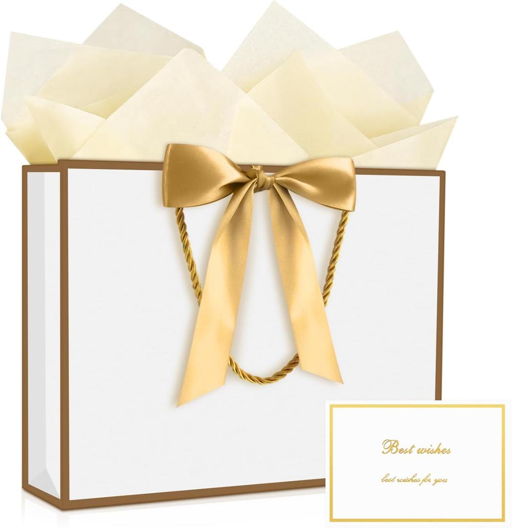 JMANNI Gift Bag, 1PCS Gift Bags Large with Ribbon and 1 Greeting Cards 2 Tissue Paper, Portable Paper Gift Bag with Handles, Birthday Gift Bags,Present Bags for Wedding Party Mothers Day
