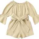 YOUNGER TREE Kids Toddler Baby Girls Summer Outfit Off-Shoulder Sunflower Overall Romper Jumpsuit Short Trousers Clothes 90