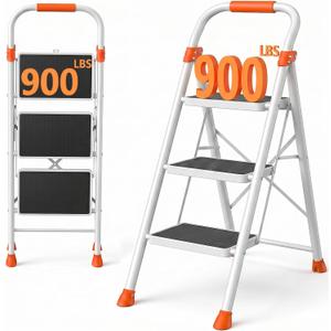 3 Step Ladder, 900 lbs Capacity Heavy Duty Step Stool with Safety Lock