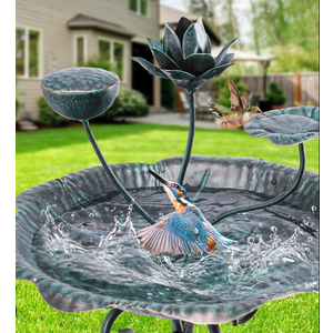 VCUTEKA Bird Bath with Flower Planter Pedestal, birdbath for Outdoors with Lotus, 33" Height Vintage Bird Baths for Garden Yard Patio Lawn Decor