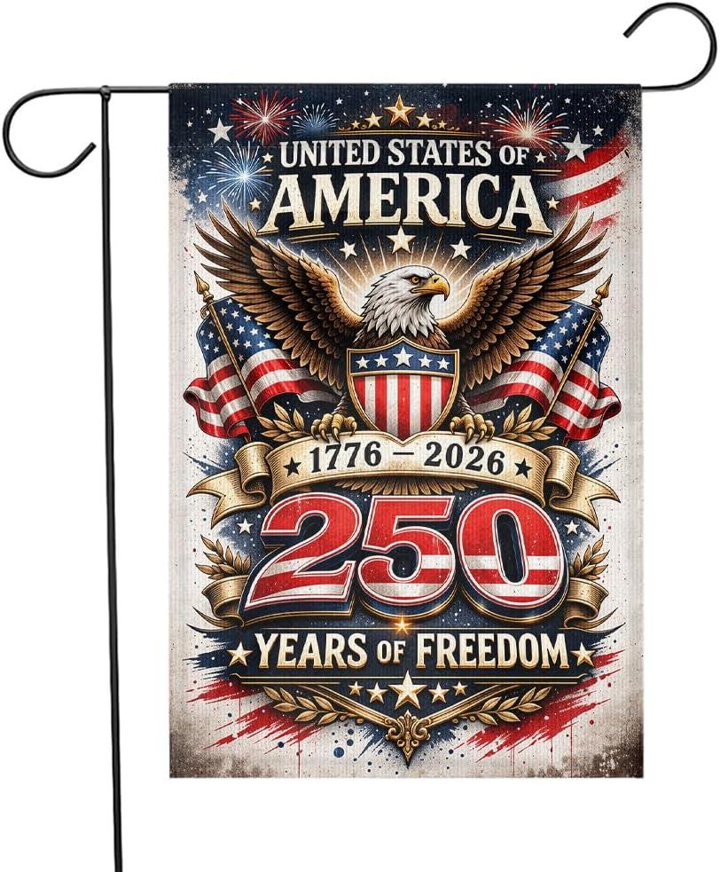 14 x USA 250 Years of Freedom Garden Flag 1776-2026 Patriotic American Eagle Yard Flag, Independence Day Outdoor Decor, 4th of July Lawn Banner