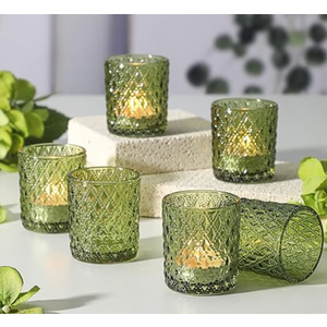 MATAHUM 12Pcs Large Votive Candle Holders 2.8 * 3.2in Green Tea Light Candle Holders Glass Candle Holder for Bridal Shower, Wedding, Table Centerpiece, Party, Home Decor