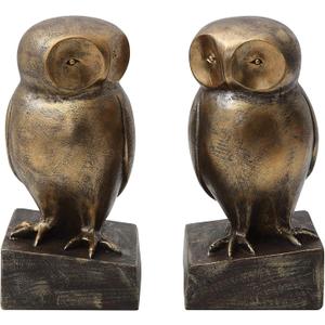 Bloomingville Resin Owl Shaped Bookends with Bronze Finish (Set of 2 Pieces)