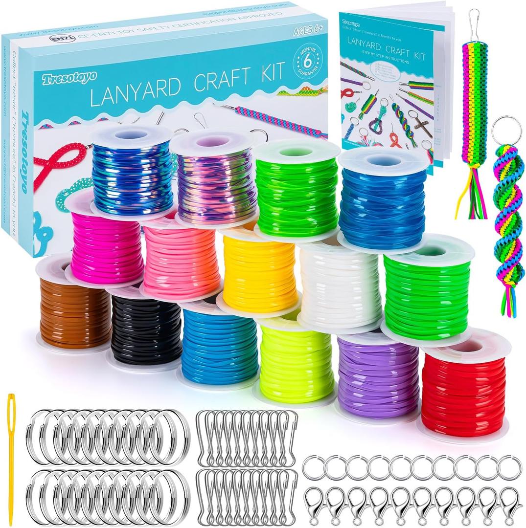 Lanyard String, 15 Rolls Gimp String, Plastic String Lacing Cord, Boondoggle String Kit