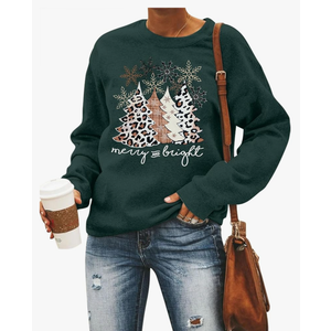 Christmas Sweatshirt Women Merry and Bright Christmas T-Shirt Funny Xmas Lights Blouse Tops Holiday Shirts Size S