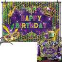 Mardi Gras Birthday Backdrop Mardi Gras Birthday Party Photography Background Carnival New Orleans Masquerade Happy Bday Party Decorations Banner Photo Booth Props (7x5FT(82 x 59 inch))