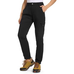 TBMPOY Women's Hiking Cargo Pants Lightweight Water Resistant Quick Dry Fishing Camping Travel Work Pant with 6 Pockets (Black, M)