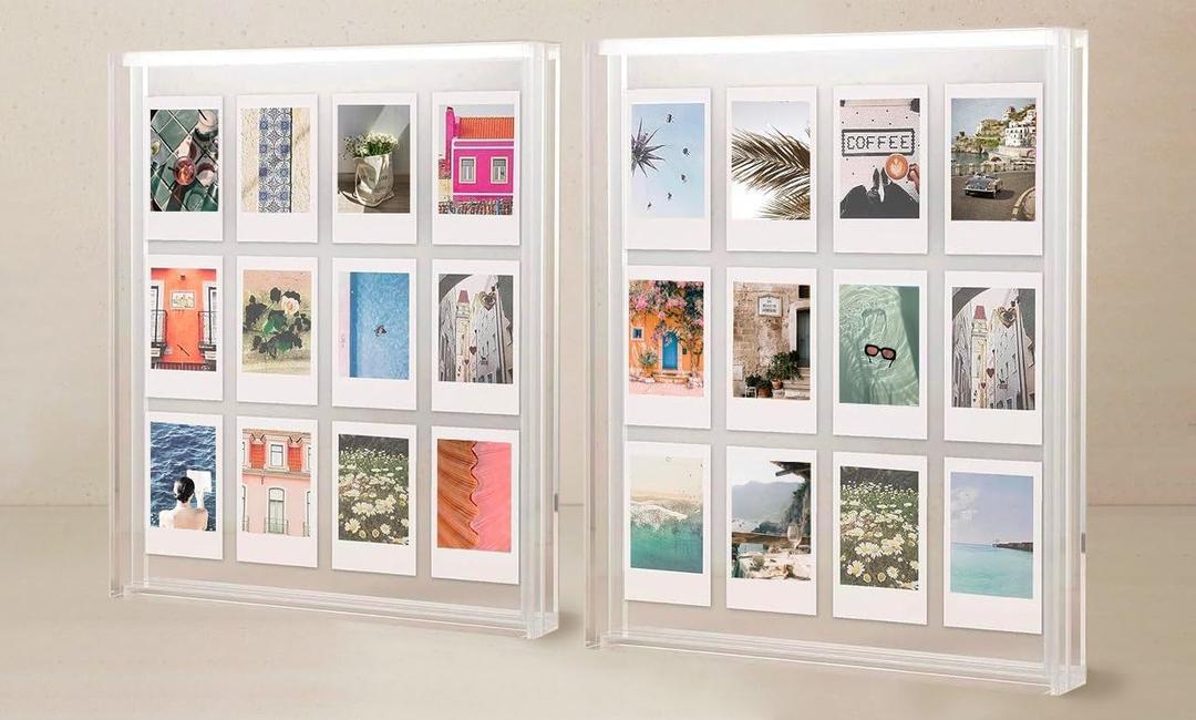 Elil Polaroid & Fujifilm Instax Frame  Clear Acrylic Floating Picture Frame 11.8" x 10.2" Holds 8x10 Photo or 12 Instax Mini Polaroid Go Prints Double-Sided Collage Display for Wedding, Pack of 2