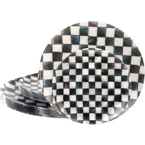 U-QE 20PCS Black Plastic Plates for Party - Retro Checkered Plates Disposable Heavy Duty - Black and White Plate for Party, Birthdays - 10 10.25 Inch Dinner and 10 7.5 Inch Dessert Plate