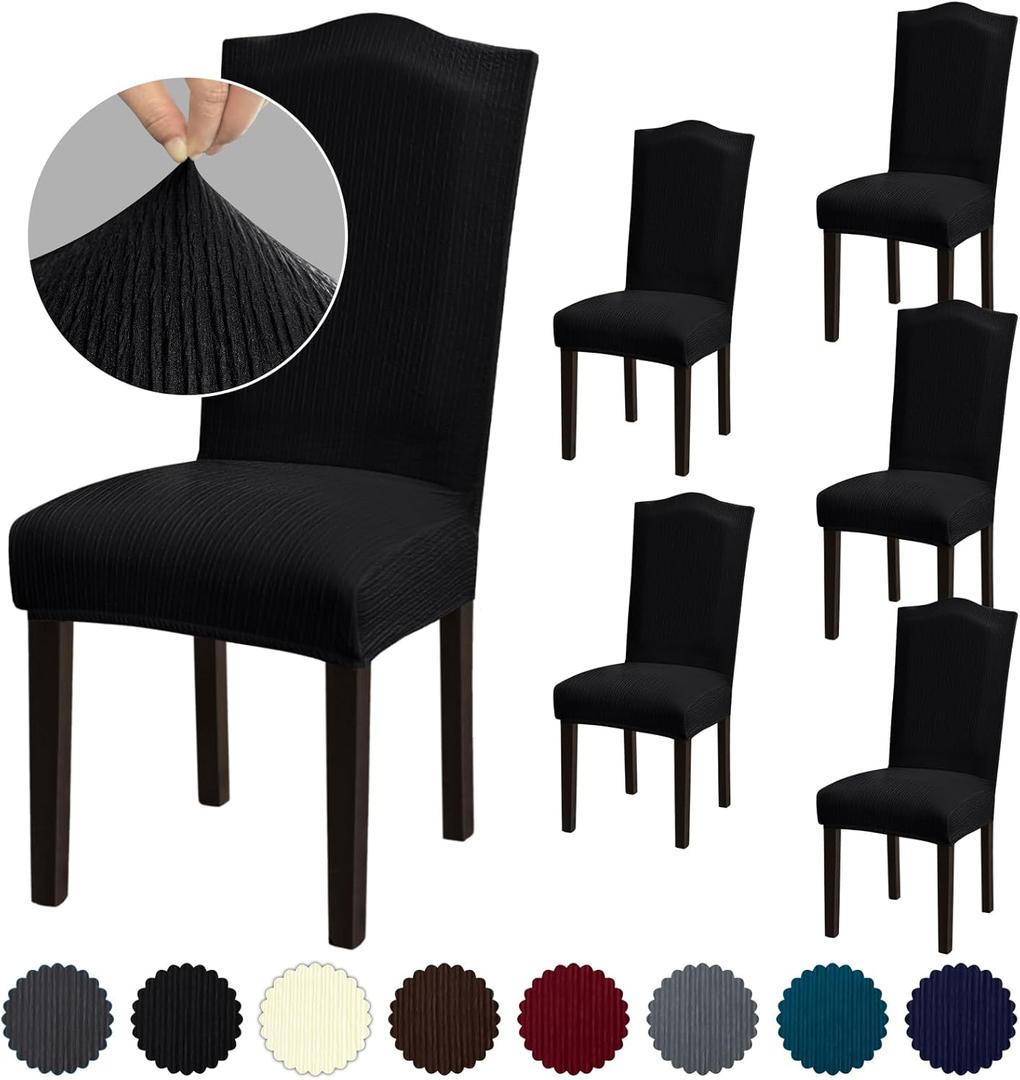 Stretch Dining Room Chair Covers Set of 6, Washable Chair Covers for Dining Chairs, Hotel, Ceremony, Party, Banquet (XLarge-6 Pcs, .Black)