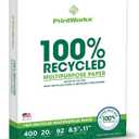 PrintWorks 100% Recycled Printer Paper 8.5" x 11" White - 20 lb Copy & Multipurpose Computer Paper - 6 Packs, 2400 Sheets - Made in the USA - 92 Bright - Printer & Copier Compatible (00018C)