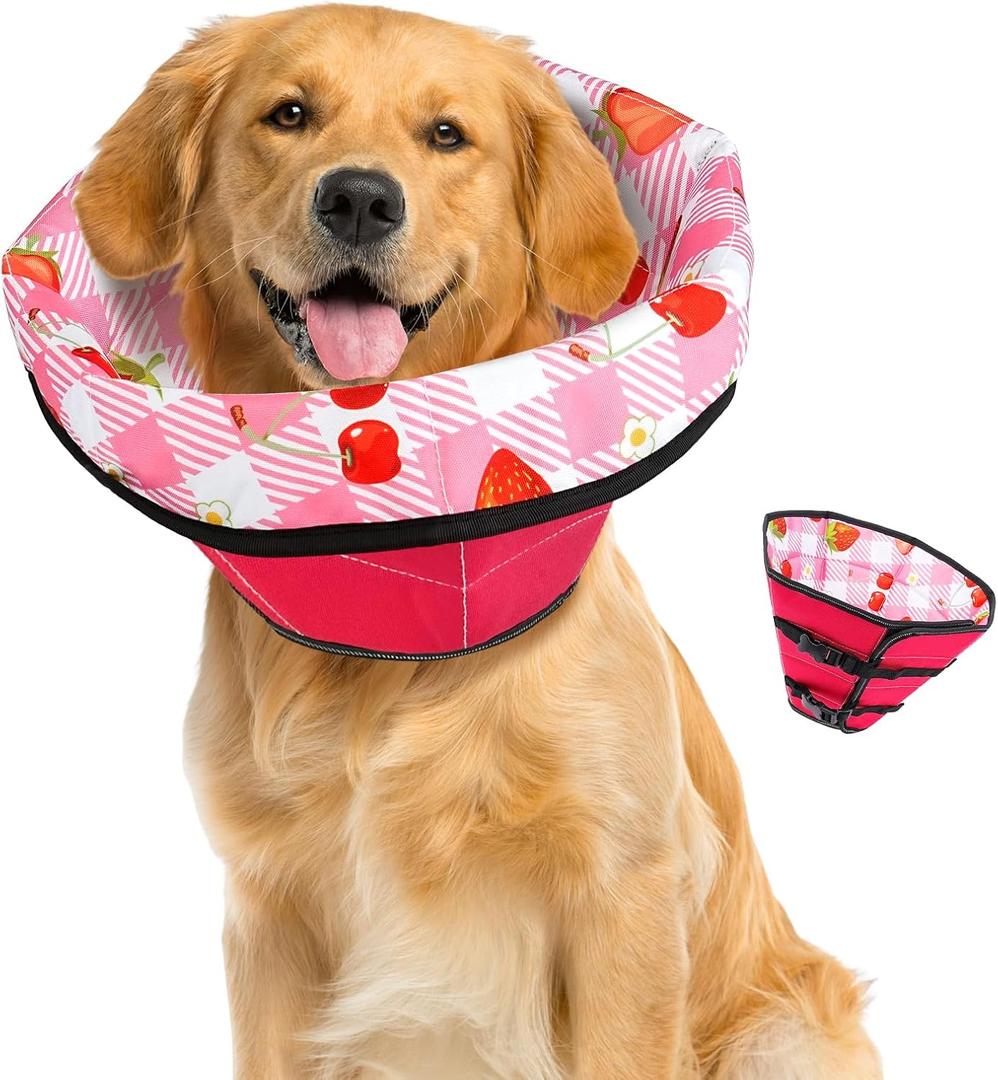 Soft Dog Cone Collar After Surgery: Adjustable Long Foldable Comfy Recovery Shame Elizabethan Stop Licking Small Medium Large Dogs (Red, XL)