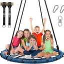 Trekassy 45" 750lbs Spider Web Tree Swing for Kids & Adults, Outdoor Steel Frame Saucer Net Swing with Swivel, Adjustable Ropes + 2 Tree Hanging Straps - Blue (Patented)