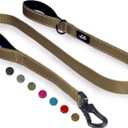 TwoEar 6FT 1IN Strong Brown Dog Leash with 2 Padded Handles, Traffic Handle Extra Control, Comfortable Soft Dual Handle, Auto Lock Hook, Reflective Walking Lead for Small Medium and Large Dogs, 1 in x 6 ft, Brown