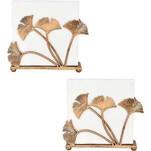 OwlGift Set of 2 Modern Ginkgo Leaves Design Napkin Holder for Tables, Metal Paper Napkin Storage for Kitchen, Stylish Paper Towel Dispenser, Mail Letter Sorter Rack, Document File Organizer  Bronze
