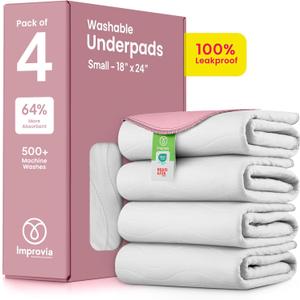 IMPROVIA Washable Underpads, Heavy Absorbency Reusable Incontinence Pads for Kids, Adults, Elderly, and Pets - Waterproof Protection (White & Pink, 18"x24" (Pack of 4))