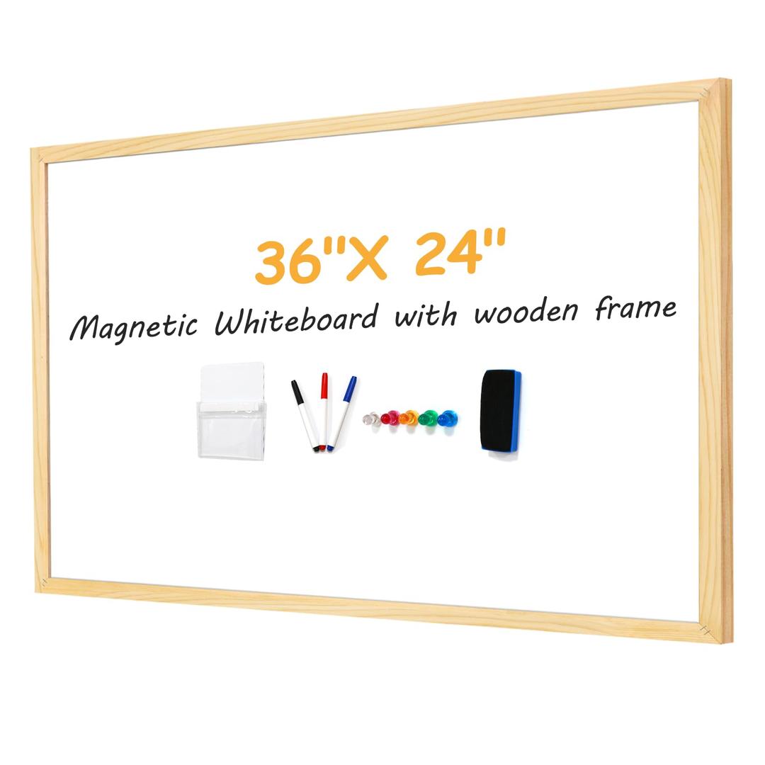 Magnetic Whiteboard 36"x24" Decorative Wood Frame Wall-Mounted