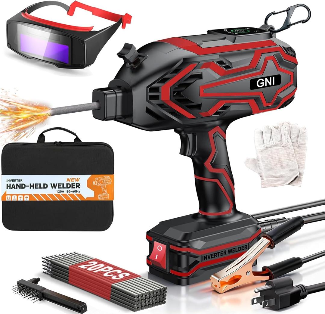 GNI 2026 Upgraded Handheld Welder, LED Display Portable Welding Machine, IGBT Inverter MINI Stick Welder with Auto-Darkening Welding Glasses, 20PCS Rods Welder Machine 110V, Hot Start Anti-stick