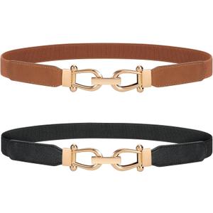 JASGOOD Women Stretchy Waist Belt Retro Elastic Skinny Belt for Ladies with Gold Buckle