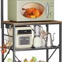 Huuger 4-Tier Bakers Rack with Reversible Power Outlet, 23.6 Inch Microwave Stand, Kitchen Coffee Bar, with Top Shelf, 6 S Hooks, Rustic Brown