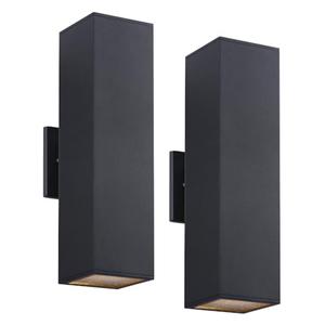 Cerdeco 2 Pack Aluminum Modern Outdoor Wall Light, 15" Exterior Up Down Light Fixtures,Black Front Door Wall Lighting with E26 Sockets [ETL Listed]