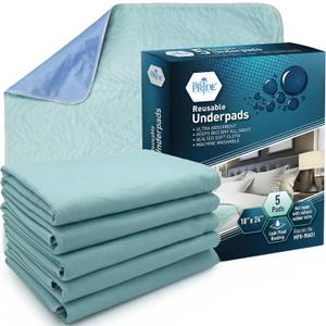MED PRIDE Reusable Underpads 18 x 24 Inch, 5 Pack Washable Bed Pads, Waterproof Incontinence Pads, High Absorbency Reusable Chux Pads for Bed, Chair, Sofa & Pet Use