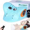 2026 New Neck Massager Relaxer Electric with Heat, 3 Modes, 26°Angle Cervical Pillow Traction Massager, 4D Portable Heated Shoulder Stretcher, Hump Corrector for Neck & Shoulder Comfort Blue