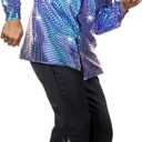 6 Pcs Mens 70s Disco Outfits Retro Halloween Couples Costume with Bell Bottom Pants (Purple, L)