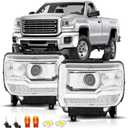 Clear Headlight Assembly Fit for 2014-2018 GMC Sierra 1500/2015-2019 GMC Sierra 2500HD 3500HD with LED DRL, Driver Passenger Siede Headlamp,Chrome Housing