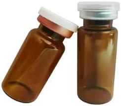 GISUREM 10ml Glass Bottle,Sterile Transparent Vial,Seals Empty Vials, Lab Sample Vial, Empty Vials with Self Healing Injection Port,with Flip Off Aluminum Cap (Tan transparent Borosilicate Glass B)