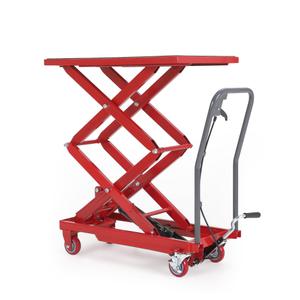 Garvee Hydraulic Lift Table Cart, 770 LBS Capacity 50 in Lifting Height, Double Scissor Lift Table with 4 Wheels & Non-Slip Pad for Material Handling & Transportation, Red