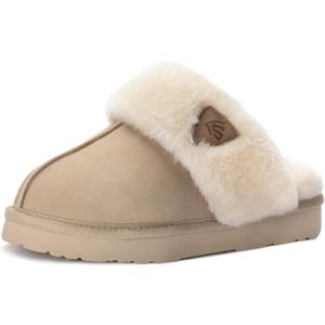 LazyStep Women's Fuzzy House Slippers, Slip on Warm Indoor and Outdoor House Shoes (Beige, M)