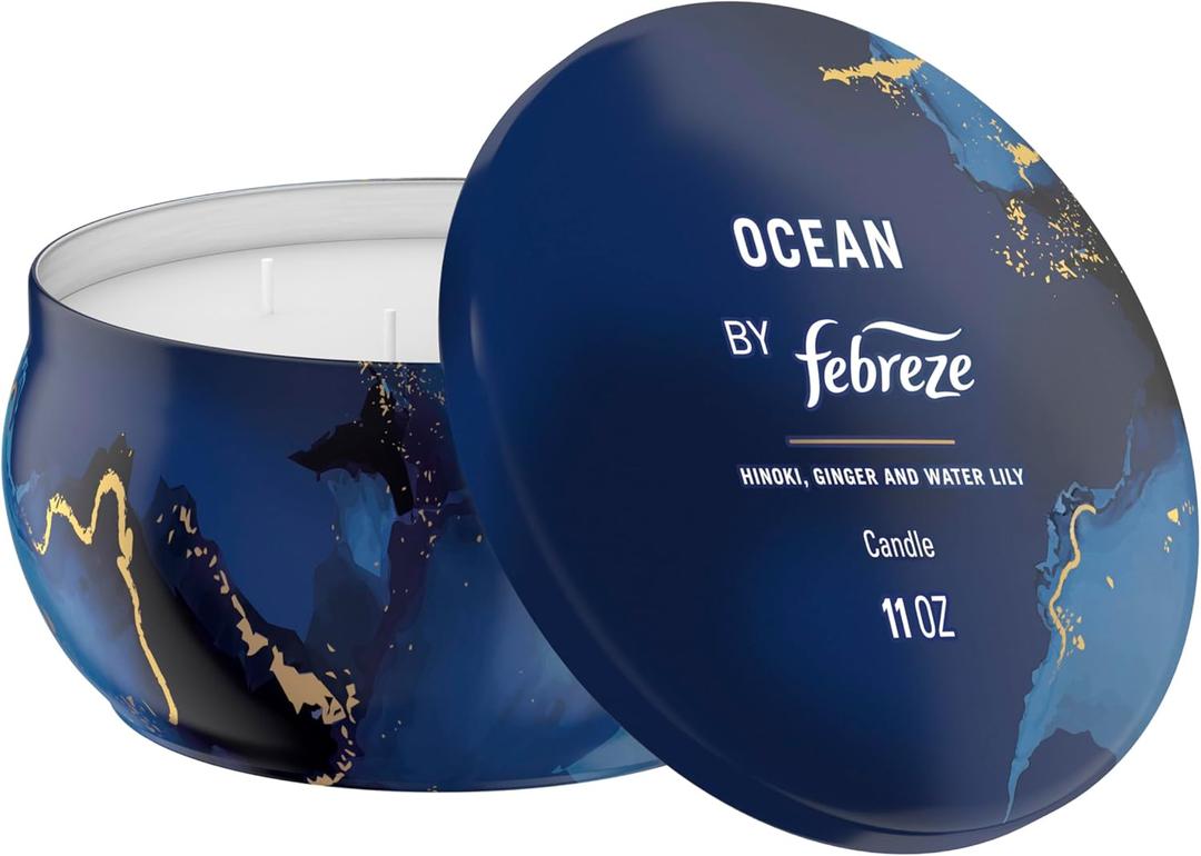 Febreze Scented Candle, Ocean Scent, 11 oz 4 Wick Candle, Single Pack