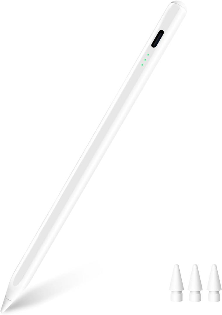 Stylus Pencil for iPad 2018-2025, Tilt Sensitivity, Palm Rejection, Compatible with iPad 11/10/9/8/7/6th Gen, Pro 12.9/11/13-inch M4, Air 3/4/5/M2/M3, Mini 5/6th, White
